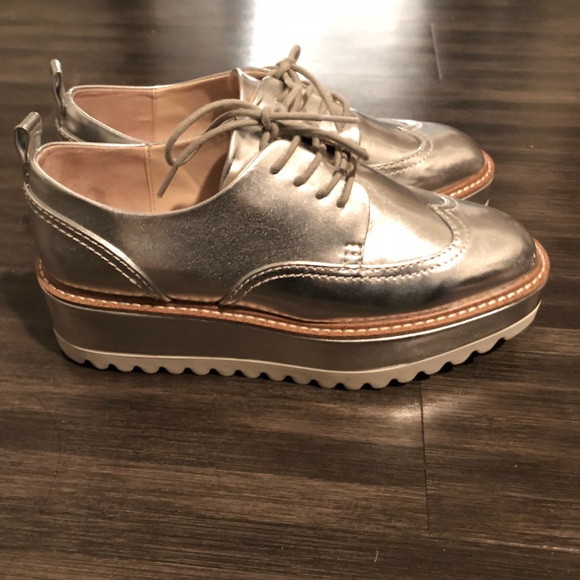zara silver platform brogues